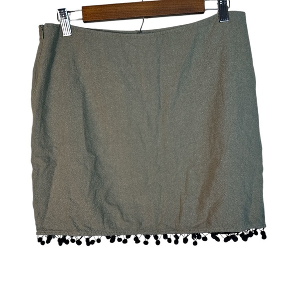 Altard State Womens Sz L Embroidered Linen Cotton Mini Skirt Floral Birds PomPom - Picture 2 of 5